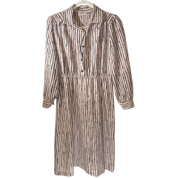 70s Vintage Rustic Stripe Mauve Button-down Dress - Picture 11 of 11